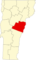 Map of Vermont highlighting Orange County
