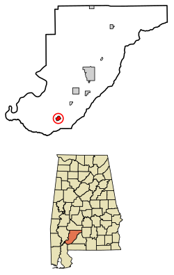 Location of Uriah in Monroe County, Alabama.