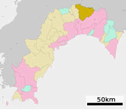 Ōtoyos läge i Kōchi prefektur      Städer Landskommuner:      Köpingar      Byar