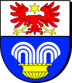 Kopfloser Doppeladler im Schild von Rędziny (Powiat Często­chowski)