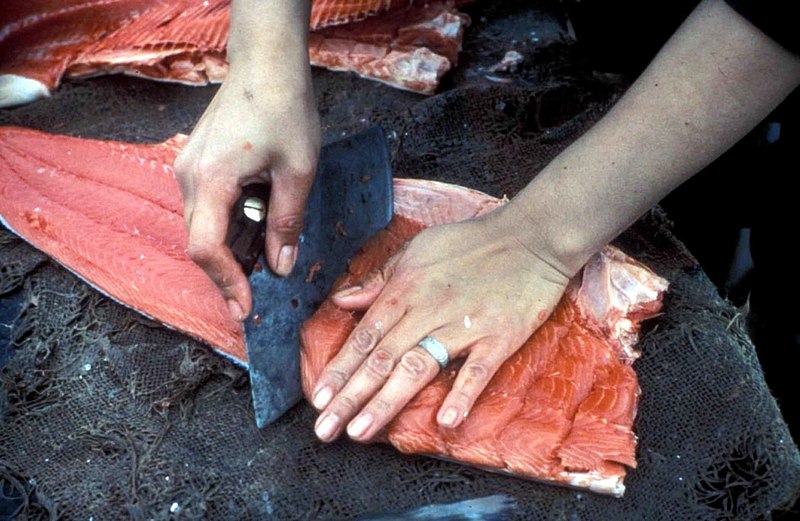 File:Processing salmon fish meat.jpg