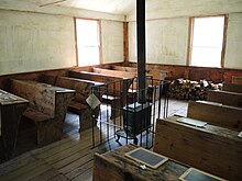 A reconstructed one-room 19th century schoolhouse in rural New York State RushNewYorkSchoolhouseInterior.JPG