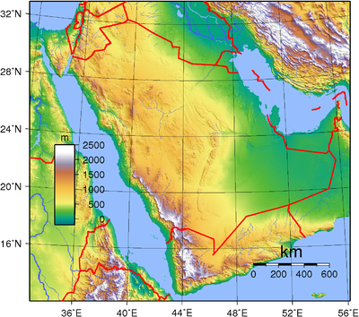 Topografisk kart over Saudiarabia