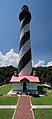 St. Augustine Light Conical tower, red lantern and black and white spiral stripes