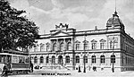 Hauptpost mit Straßenbahn am Karlsplatz (heute Goetheplatz), nach 1899