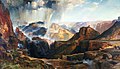 Dox Castle is centered in bullseye of this famous painting by Thomas Moran. "Chasm of the Colorado" (1873–74), a large canvas measuring 7 feet high by 12 feet wide, hung prominently in the US Capitol for over a half-century.