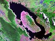 Satellietfoto van het Tobameer (Landsat)