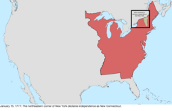 Map of the change to the international disputes involving the United States in central North America on January 15, 1777