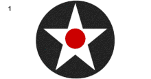 Roundels that have appeared on U.S. military aircraft
1.) 5/1917-2/1918
2.) 2/1918-8/1919
3.) 8/1919-5/1942
4.) 5/1942-6/1943
5.) 6/1943-9/1943
6.) 9/1943-1/1947
7.) 1/1947- Usaroundelevo.gif
