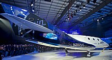 VSS Unity Flight VP-03 December 2018, the first human spaceflight from the United States since STS-135 Virgin Galactic SpaceShipTwo "Unity" rollout 19Feb2016, FAITH hangar, Mojave, California.jpg