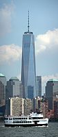 Image 3: View of the tower from Ellis Island, taken in 2014.