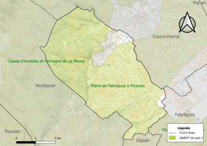 Carte des ZNIEFF de type 2 sur la commune.