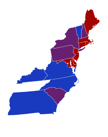 Senators' party membership by state at the opening of the 3rd Congress in March 1793.
.mw-parser-output .legend{page-break-inside:avoid;break-inside:avoid-column}.mw-parser-output .legend-color{display:inline-block;min-width:1.25em;height:1.25em;line-height:1.25;margin:1px 0;text-align:center;border:1px solid black;background-color:transparent;color:black}.mw-parser-output .legend-text{}
2 Anti-Administration
1 Anti-Administration and 1 Pro-Administration
2 Pro-Administration 3rd United States Congress Senators.svg