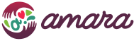 The logo of amara, hands embracing letters.