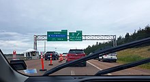 Traveling inside the Atlantic Bubble: a New Brunswick checkpoint on the Trans-Canada Highway, when entering from Nova Scotia in August 2020. Atlantic Bubble, 21 August 2020.jpg
