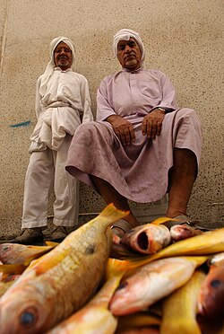 A photograph of a fish market in Bahrain