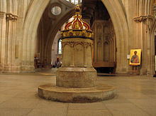 Baptismal Font, Wells Cathedral - geograph.org.uk - 630565 adjusted.JPG