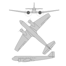 Plan 3 vues du Bloch MB.220 (de face, de dessus et de profil)