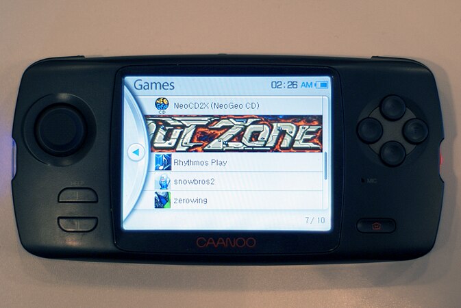 The GP2X Caanoo handheld game console.