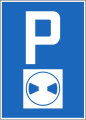 4.18 Parking with parking disc (parking allowed while producing a clearly visible standardized parking disc (blue zone or red zone parking discs) showing arrival time; additional restrictions may be published on another sign; see also Parking markings)
