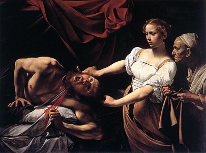 Judit halshugger Holofernes. Målning av Caravaggio från 1598–1599.