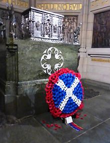 The steel casket containing the original Rolls of Honour with over 147,000 names, installed at the opening ceremony in 1927. It was a gift from the King and Queen Casket, Scottish National War Memorial, Edinburgh Castle.JPG