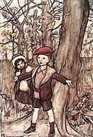 "One day they were overheard by a fairy", illustration of Maimie and Tony in Peter Pan in Kensington Gardens