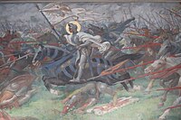 Жанна д’Арк в бою. Фреска в базилике Буа-Шеню, Домреми