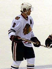 Keith with the Blackhawks in November 2009, several weeks before signing a 13 year extension with the team. Duncan Keith.jpg