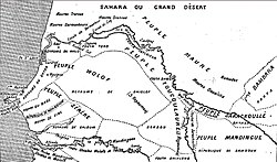 Район реки Сенегал, 1853 год. Эмират Трарза вверху слева.