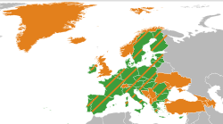 Карта с указанием местоположения Европейского Союза и Совета Европы