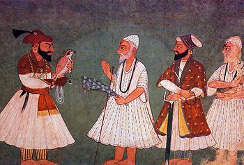 Guru Gobind Singh (with bird) encounters Guru ...