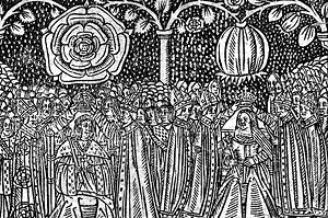 16th century woodcut of the coronation of Henr...