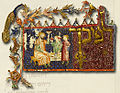 Los hebreos celebran la Pascua judía, Pésaj. Hagadá Kauffmann, s. XIV