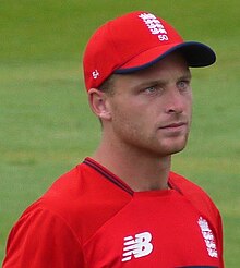 Jos Buttler representing England in a Twenty20 International against South Africa at Taunton in June 2017. Jos Buttler 2017.jpg