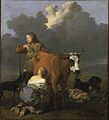 „Moteris, melžianti raudoną karvę“ (po 1650, Nacionalinis Stokholmo muziejus)