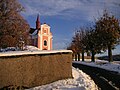 Pohled od zdi evangelického hřbitova, zima 2012