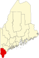 Mapa de Maine con la ubicación del condado de York