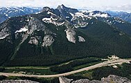 Needle Peak viewed from Yak Peak, with the Coquihalla Highway below