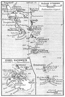 Deutsche Landkarte der Neuen Hebriden von 1905.