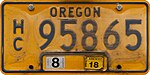 Номерной знак дома на колесах Орегон 2018 - Префикс HC Short.jpg