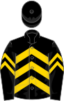 Black, gold chevrons, gold chevrons on sleeves, black cap