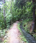 Tramo del camino junto a un Rû (canal para irrigación agrícola que trae el agua de la montaña).