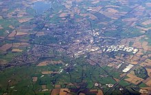 Aerial photograph of Rugby from the north-east. Rugby from the air (crop), geograph-2056266-by-Thomas-Nugent.jpg
