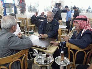 Playing cards in a coffeehouse, Damascus. Sour...