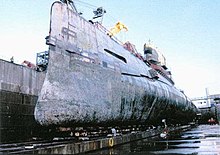 Triton in dry dock at the Puget Sound Naval Shipyard, November 2007 TritonDisposal.jpg