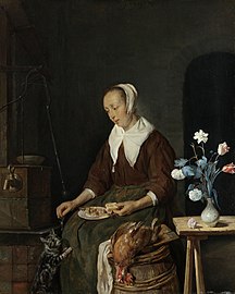 Kissan aamiainen, 1661–1664, 33.5 × 27 cm, Rijksmuseum, Amsterdam.