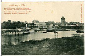 Hafen Mühlberg mit der Kirche im Hintergrund (1906)