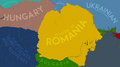 Spațiul Carpato-Danubiano-Pontic pe 22 Ianuarie 1919 AD, după ce avansul Armata Română a încetat unde o nouă linie de demarcație va fii stabilită. Pretențiile teritoriale Românești sunt conturate in galben.