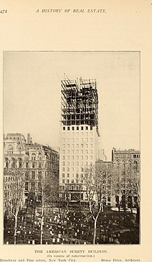 Depiction of the American Surety Building's construction A history of real estate, building and architecture in New York City during the last quarter of a century (1898) (14773842505).jpg